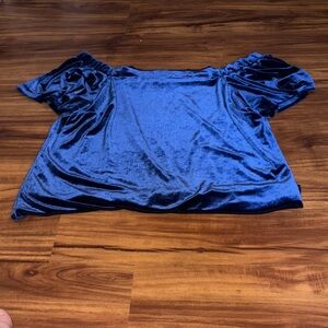 White House Black Market Blue Velvet Off-Shoulder Blouse